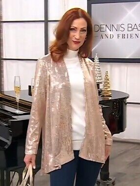 Dennis by Dennis BASSO Sequin Open Cardigan - Rose Gold Sparkle